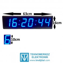 Displayli Saniyeli Dijital Saat, Kasa:16x63cm-Mavi