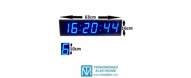 Displayli Saniyeli Dijital Saat, Kasa:16x63cm-Mavi