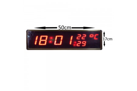 Displayli Saniyeli Dijital Saat ve derece Kasa: 17x50 cm-Kırmızı