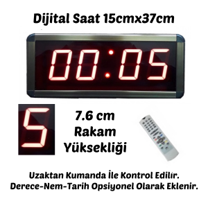 Displayli Dijital Saat, Kasa : 15x37 cm-Kırmızı