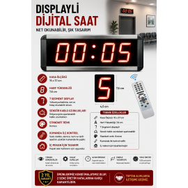 Displayli Dijital Saat, Kasa : 15x37 cm-Kırmızı