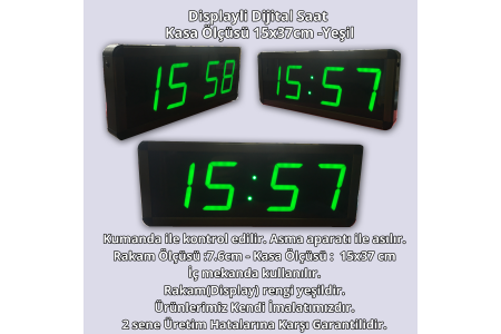 Displayli Dijital Saat Kasa Ölçüsü: 15x37 cm-Yeşil