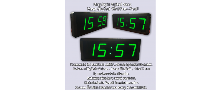 Displayli Dijital Saat Kasa Ölçüsü: 15x37 cm-Yeşil