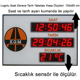 Logolu Saat Derece Tarih Tabelası Kasa Ölçüleri: 100x60 cm