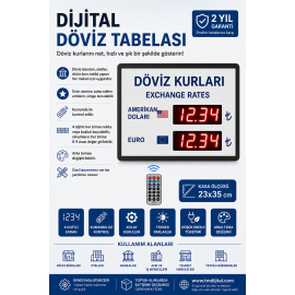 Dijital Döviz Tabelası Kasa Ölçüsü: 23x35cm