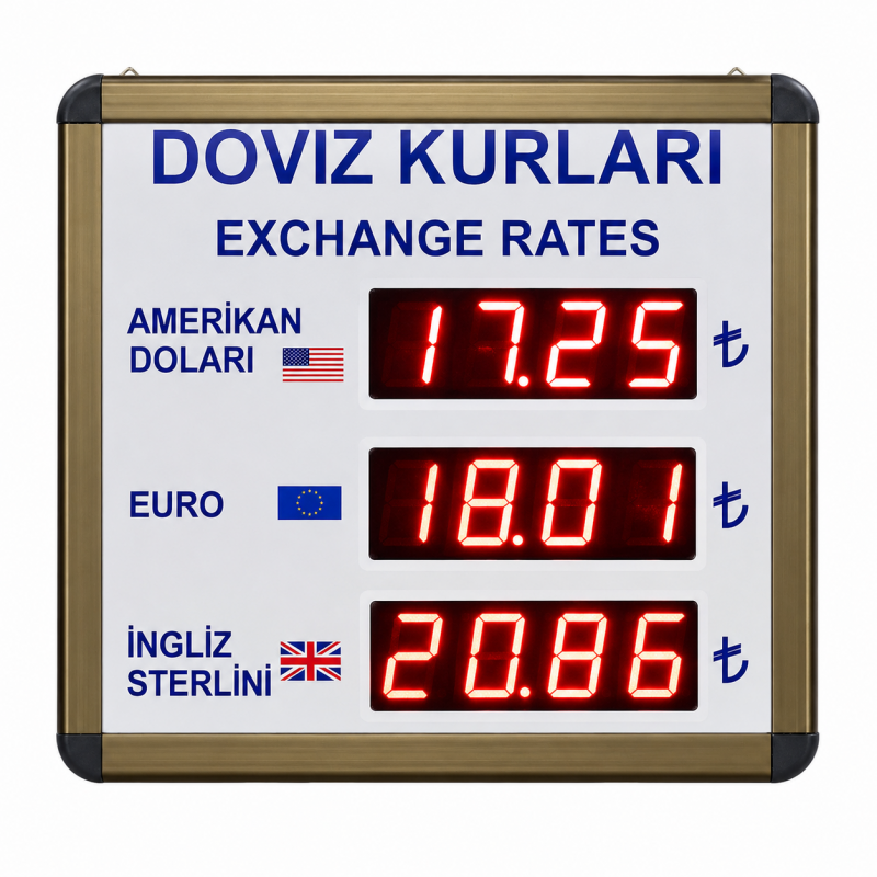 Dijital Döviz Tabelası Kasa Ölçüsü: 23x23 cm