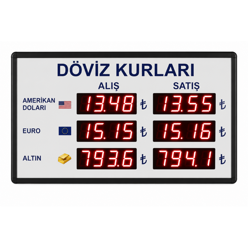 Dijital Döviz Kuru Alış Satış Panosu Kasa: 30x55cm