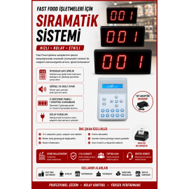 Kablolu Fastfood Sıramatik (Numaratör) 3 Göstergeli