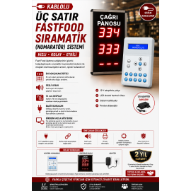  Üç Satır Fastfood Sıramatik (Numaratör) Sistemi Kablolu