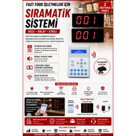 Kablosuz Fastfood Sıramatik (Numaratör) 2 Göstergeli