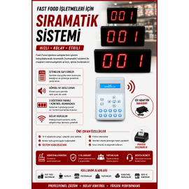 Kablosuz Fastfood Sıramatik (Numaratör) 3 Göstergeli