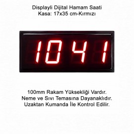 Displayli Dijital Hamam Saati, Kasa: 17x35 cm-Kırmızı