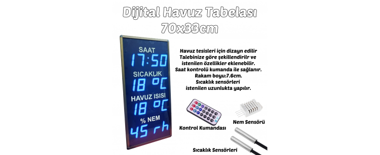 Havuz Saat-Derece-Nem, Kasa: 70x33 cm-Mavi