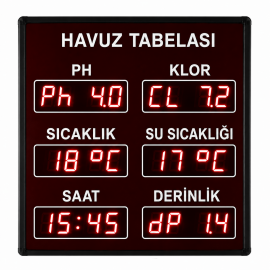 Dijital Havuz Sıcaklık Klor PH Tabelası , Kasa:85x80 cm
