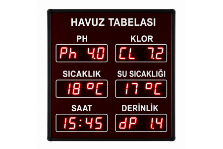 Dijital Havuz Sıcaklık Klor PH Tabelası , Kasa:85x80 cm