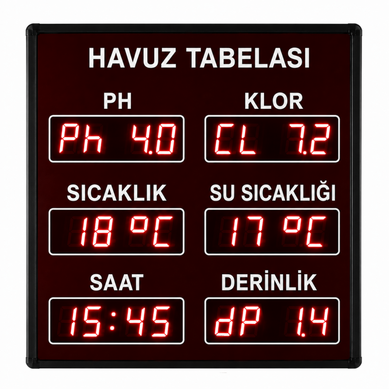 Dijital Havuz Sıcaklık Klor PH Tabelası , Kasa:85x80 cm