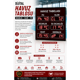 Dijital Havuz Sıcaklık Klor PH Tabelası , Kasa:85x80 cm