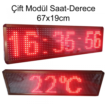 Çift Modül Dijital Saat-Derece, Kasa: 67x19 cm, Kırmızı