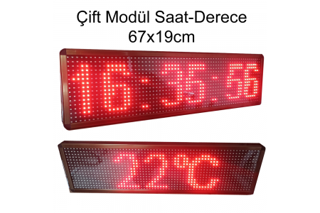 Çift Modül Dijital Saat-Derece, Kasa: 67x19 cm, Kırmızı
