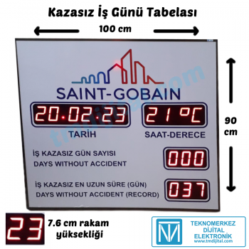 Kablosuz Kumandalı Saatli  Dereceli İş Kazası Tabelası, Kasa: 100x90 cm