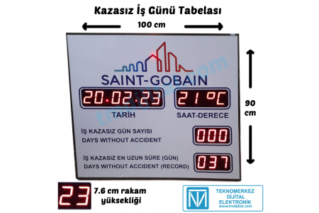 Kablosuz Kumandalı Saatli  Dereceli İş Kazası Tabelası, Kasa: 100x90 cm