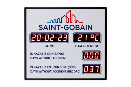 Kablosuz Kumandalı Saatli  Dereceli İş Kazası Tabelası, Kasa: 100x90 cm