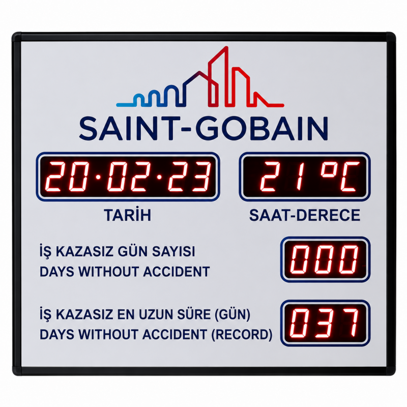 Kablosuz Kumandalı Saatli  Dereceli İş Kazası Tabelası, Kasa: 100x90 cm