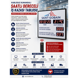 Kablosuz Kumandalı Saatli  Dereceli İş Kazası Tabelası, Kasa: 100x90 cm