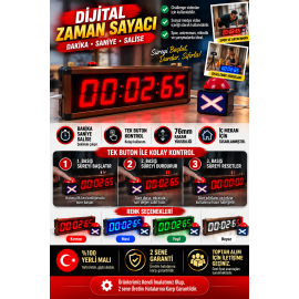 Dijital Kronometre, Dakika-Saniye-Salise, Kırmızı, 