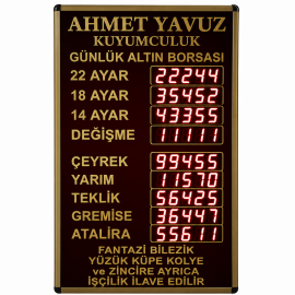 Dijital Kuyumcu Fiyat Panosu, Kasa: 40x70 cm