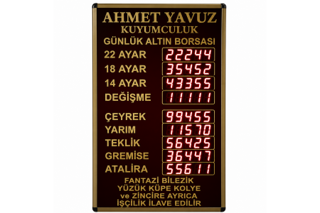 Dijital Kuyumcu Fiyat Panosu, Kasa: 40x70 cm
