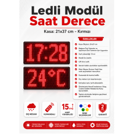 Ledli Modül Saat, Kasa: 21x37 cm-Kırmızı