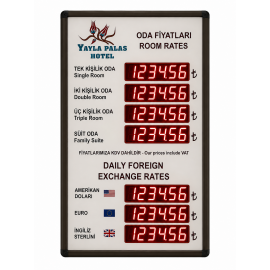 Otel Oda Fiyat ve Döviz Panosu Kasa Ölçüsü: 70x45 cm