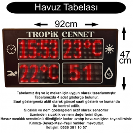 İç ve Dış Mekana Uygun Dijital Ledli Havuz Tabelası 92x47cm 