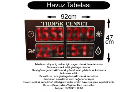 İç ve Dış Mekana Uygun Dijital Ledli Havuz Tabelası 92x47cm 