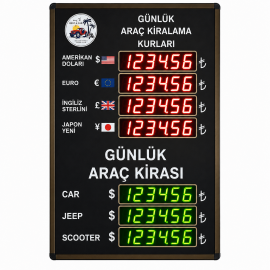 Rent a Car Fiyat ve Döviz Panosu Kasa Ölçüsü: 70x45 cm