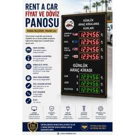 Rent a Car Fiyat ve Döviz Panosu Kasa Ölçüsü: 70x45 cm