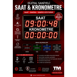 Dijital Saniyeli Saat ve Kronometre, Kasa Ölçüsü: 40x65cm
