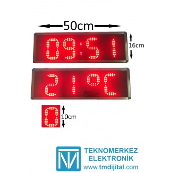 Ledli Dijital Saat Kasa Ölçüsü: 16x50 cm-Kırmızı