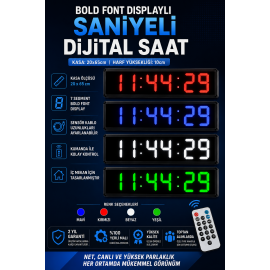 Bold Font Displayli Saniyeli Dijital Saat, Kasa: 20x65cm