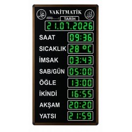 Büyükboy Vakitmatik, Yeşil Renk, Kasa: 40x72 cm