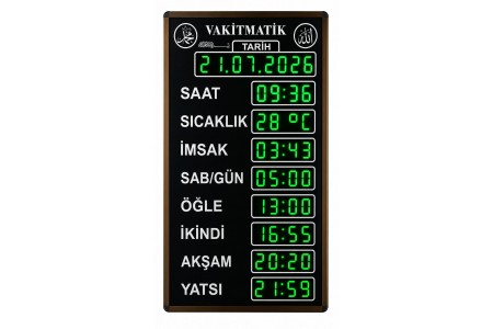 Büyükboy Vakitmatik, Yeşil Renk, Kasa: 40x72 cm