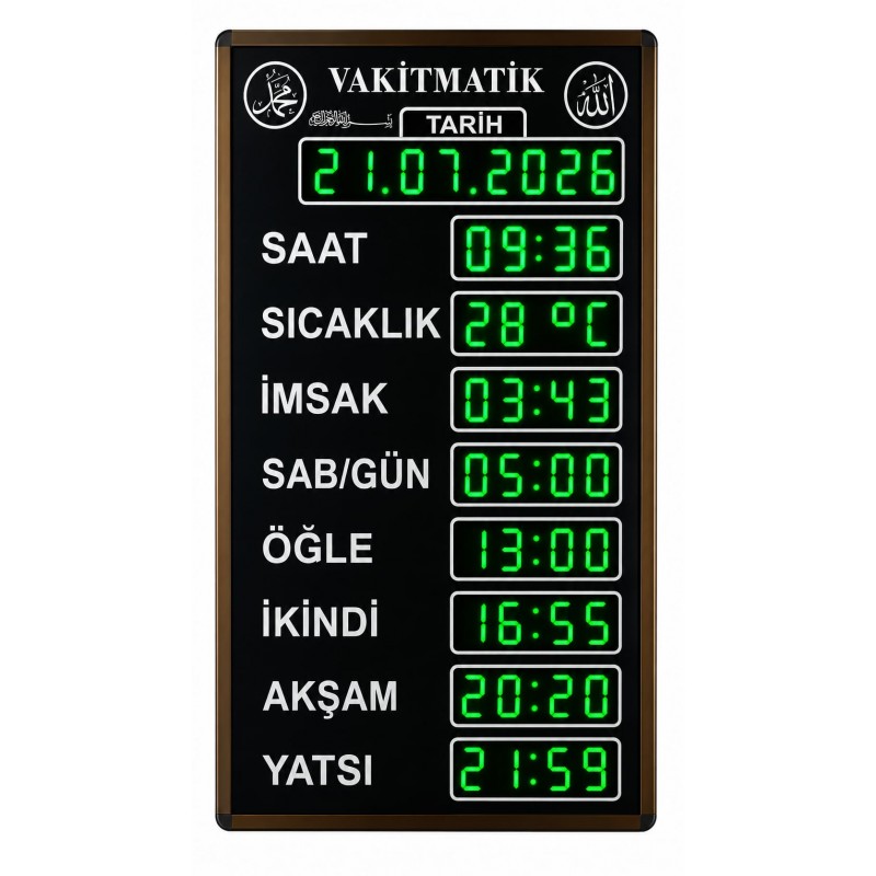 Büyükboy Vakitmatik, Yeşil Renk, Kasa: 40x72 cm