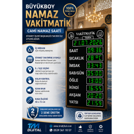 Ezan Okuyan Büyükboy Vakitmatik, Yeşil Renk, Kasa: 40x72 cm